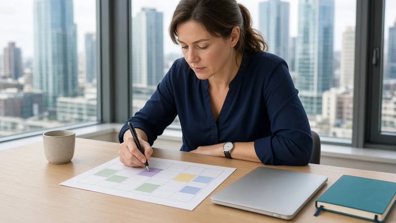 Papieren weekkaart met kantoor- en thuisdagen tijdens een time management sessie in Rotterdam
